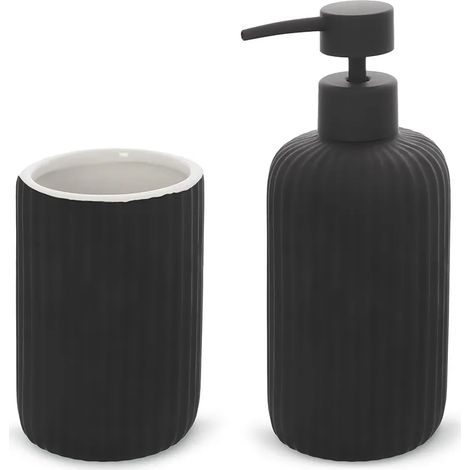 Set accessori bagno 2 pezzi in ceramica nero soft touch Spring (1/5)
