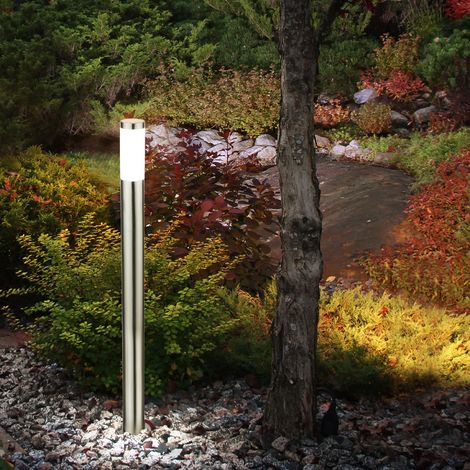 Stehleuchte Außen Sockelleuchte Standlampe Garten Außenleuchte Wegbeleuchtung, Edelstahl, 1x E27 LED 9W 810Lm warmweiß, DxH 7,6 x 110 cm