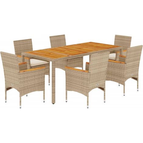Maison Exclusive - 7-tlg. Garten-Essgruppe mit Kissen Beige Poly