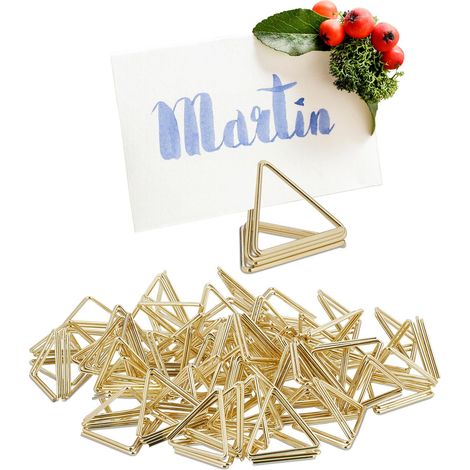 48 porte-numéros de table, triangulaire, romantique, mariage/anniversaire, pour menu/photo/carte/nom, dorés (1/5)