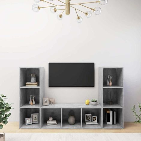 vidaXL Muebles de salón 3 piezas madera ingeniería gris hormigón (1/5)