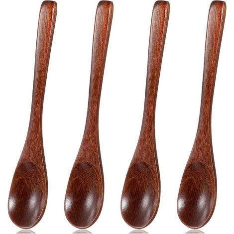 Cuillère En Bois - 14 x 3 cm - Pour Café Thé Miel Épices Cuisine - Lot De 4 (1/5)