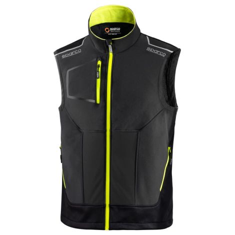Gilet technique Sparco Tech Light Vest Illinois gris fonce'/jaune fluo taille XXXL avec renforts et bandes haute visibilite' fermeture e'clair centrale e'tanche Grigio scuro/giallo XXXL