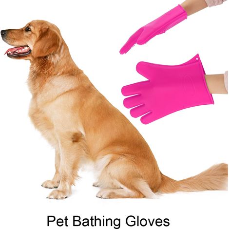 Brosse de bain imperméable en silicone pour animaux de compagnie, gants de toilettage et de massage, peigne pour chien rose (1/5)