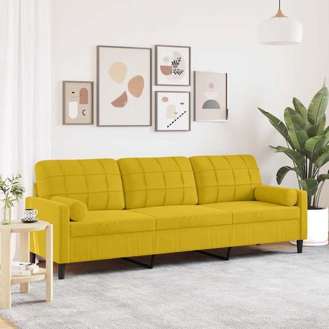 Sofa 3-Sitzer mit Zierkissen Gelb 210 cm Samt