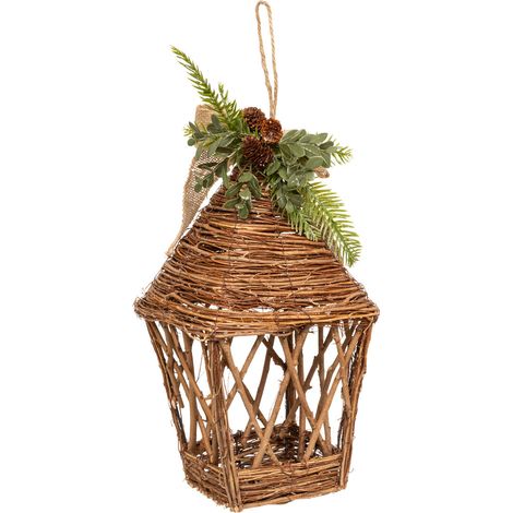 Déco murale Lanterne en Bois Jute et Pomme de pin H 37 cm - Feeric Christmas (1/2)