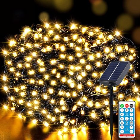 Guirlande lumineuse solaire d'extérieur 30m, 300LED, guirlande lumineuse de Noël LED d'extérieur avec 8 modes + minuterie + télécommande, guirlande pour jardin, balcon, mariage, blanc chaud