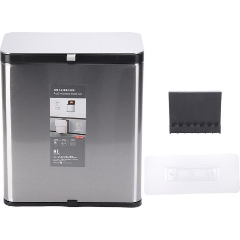 Professional 8L Stainless Steel Trash Can Square Design Wall-Mounted Kitchen Garbage Bin with Slide Lid for Home Office Bathroom – High strength, DIY, workshop, construction, installation (1/5)