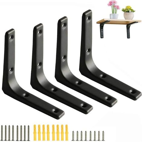 Juego de cuatro soportes de pared de 90 grados con tornillos para estantes de cocina y expositores. - Crezuo