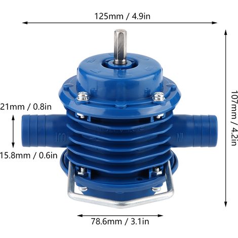 Minibomba de agua manual autocebante para taladros, color azul, fabricada en acero inoxidable y plástico técnico 125 mm x 107 mm x 78,6 mm Azul 1 unidad (1/5)