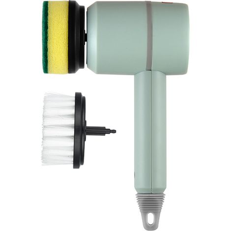 Cepillo de limpieza eléctrico con 3 cabezales, multifuncional, para limpiar tarros y lavavajillas, cocina, baño, bañera, vidrio, 1 unidad (verde).