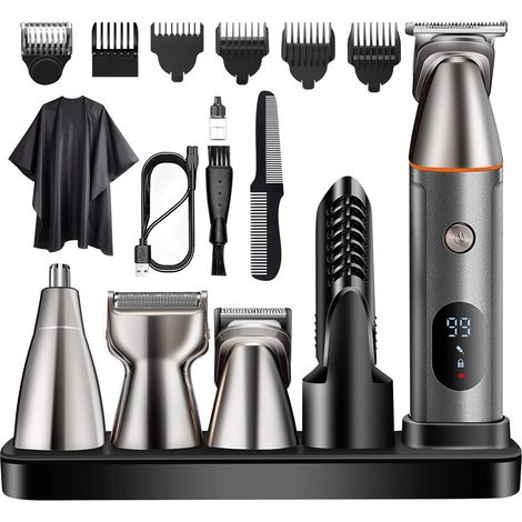 Tondeuse à barbe pour hommes, tondeuse professionnelle IPX7, kit de tondeuse à moustache et barbe pour le nez, les oreilles, le corps et le visage (1/4)
