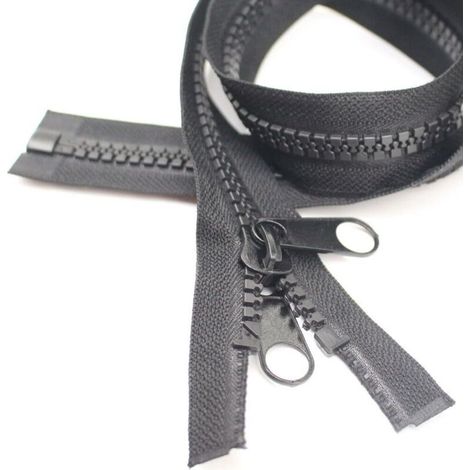 200cm 10 Grande fermeture éclair amovible Fermeture à glissière en plastique avec double tirette pour tente, toile, sac de couchage (DP Black) (1/4)