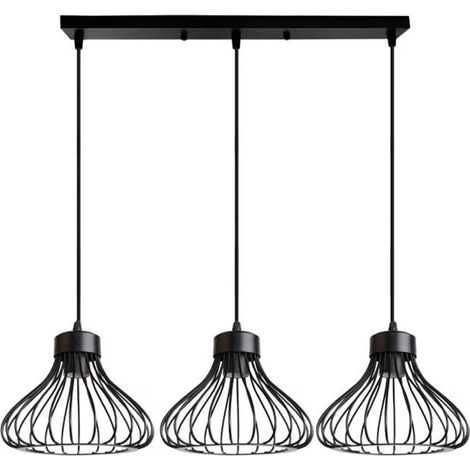 3 Lampes Suspension en Cage Métal Lustre Plafonnier Rétro Style Industrielle pour Salon Chambre (1/4)
