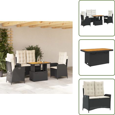 Sillas de jardín - vidaXL Juego comedor jardín 4 piezas con cojines ratán sintético negro - Bancos de jardín