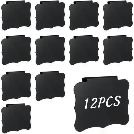 Lot de 12 étiquettes amovibles à clipser pour boîtes de rangement pour panier, tiroir, étiquettes tableau noir pour poubelle, étagère, linge (1/5)
