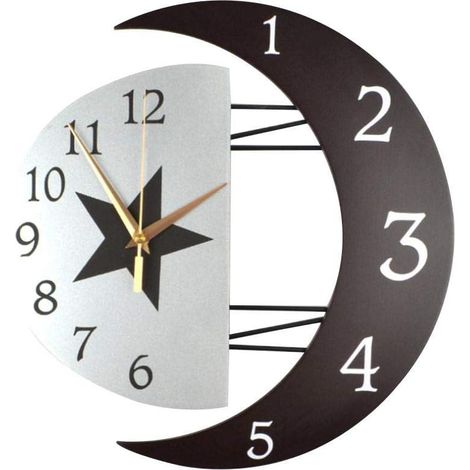 Horloge Murale Pendule Silencieuse Forme De Lune Bois Massif Salon Chambre Cuisine Bureau 1 Pièce (1/3)