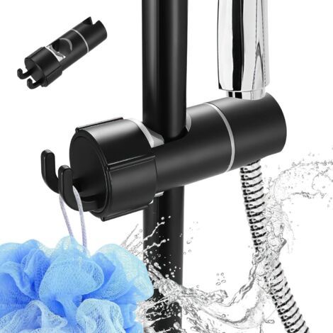 Supporto regolabile per soffione doccia con 2 ganci per aste doccia da 18-25 mm, nero. (1/5)