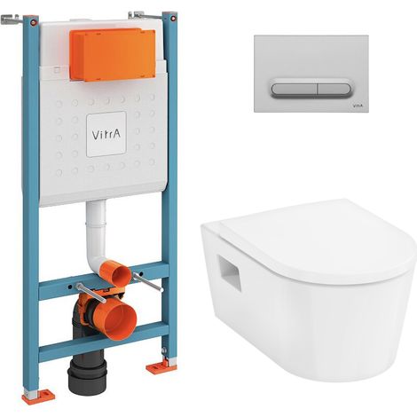 Vitra V-Fix Core Pack WC bâti-support + WC sans bride Hansgrohe EluPuraS + Abattant SoftClose + Plaque chrome mat (VFIXPURA5) (1/5)