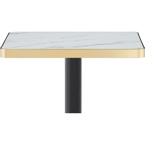 Mesa de comedor cuadrada con efecto mármol y estructura metálica blanca 60 x 60 x 74 cm (1/5)