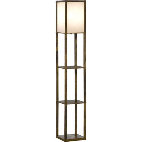 Stehlampe mit Ablage, 26 x 26 x 160 cm (L x B x H), 3 Ablagen, 4 Ebenen, MDF, Weiß und Braun (1/5)