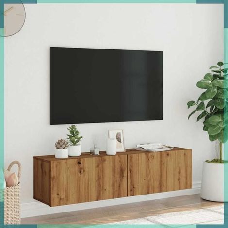 Meuble TV mural - 856021 - chêne artisanal - 120 x 30 x 30 cm - 2 portes (1/5)