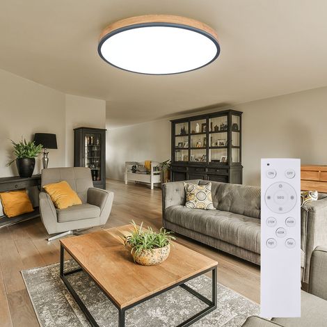 Lampada da soffitto con telecomando Plafoniera LED, dimmerabile, lampada da soggiorno, luce notturna CCT, effetto legno alluminio, 1x LED 40W 3500Lm, P 60 cm (1/4)