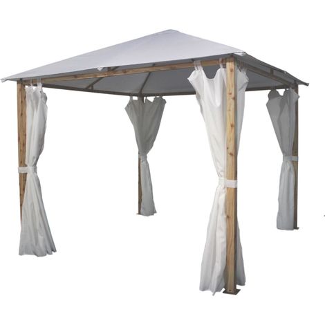 gazebo da esterno con tende laterale eurogarden "trento" in alluminio effetto legno 3x3 m