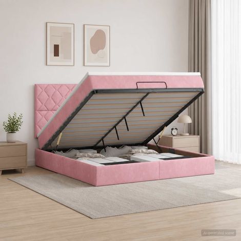 vidaXL Lit ottoman avec matelas Rose 140 x 190 cm Velours (1/5)