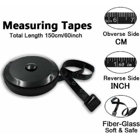 (Noir)Mètre ruban souple Mesure rétractable pour le tissu du corps Couture Tailleur Tissu Tricot Artisanat Mesures de perte de (1/4)