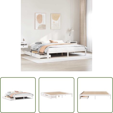Cadre de lit -  Cadre de lit avec tiroirs sans matelas blanc 180x200 cm (1/5)