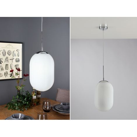 LED Pendelleuchte mit Relief Milchglas Lampenschirm Weiß, Ø 23cm (1/5)