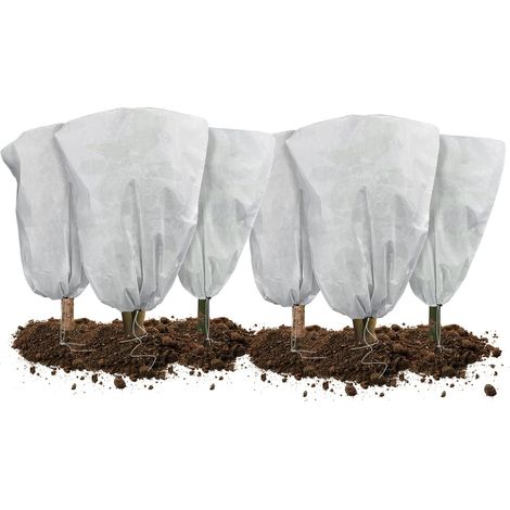 Lot de 6 Housse Hivernage Plante avec Cordon de Serrage Voile d’Hivernage en Polypropylème 80g/m² Housse de Protection pour Plantes Réutilisable Résistant 80x100cm (1/5)