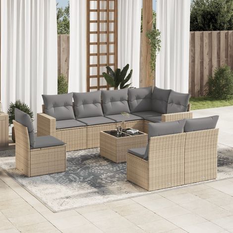 Salon de jardin modulable en résine tressée avec coffres de rangement 9 pcs beige - PANGIVO (1/3)