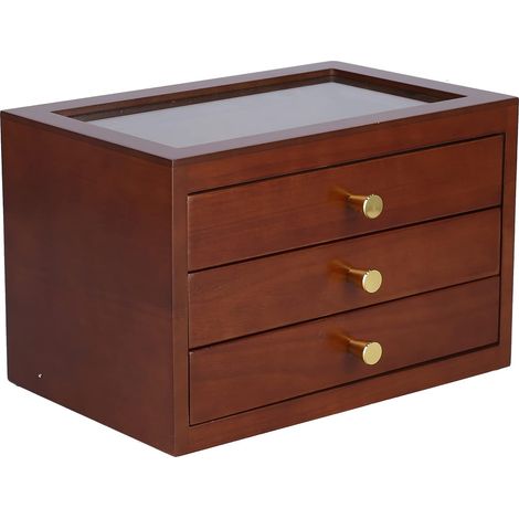 Boîte à bijoux en bois à 3 couches pour femme – Grandes boîtes à bijoux avec 3 tiroirs, boîte de rangement de bijoux pour bagues, boucles d'oreilles, bracelets, chaînes (30 x 19 x 18,5 cm)