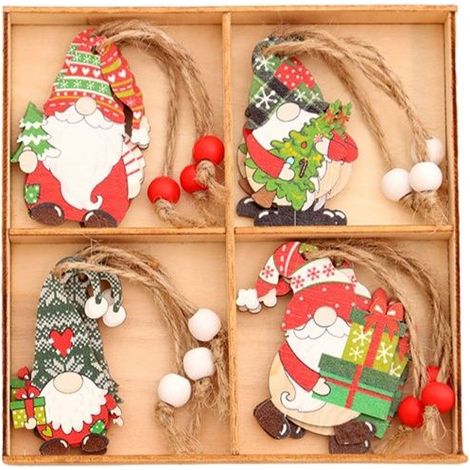 Boîte de Noël en bois, pendentif en bois, vieil homme sans visage, décorations en bois, décorations de sapin de Noël, pendentif (1/5)