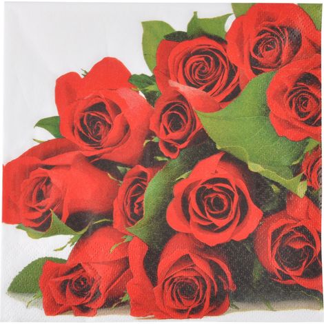 Lot de 20 serviettes papier 25 x 25 cm Roses rouge (1/2)