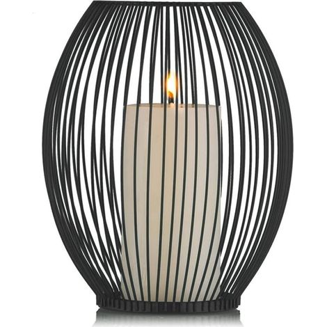 Porte-bougies d'extérieur décoratif en fil de fer noir, bougeoir ouragan, porte-bougies cage pour bougies piliers (1/5)