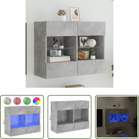 vidaXL Wandmontage - TV-Wandschrank mit LED-Leuchten Betongrau 78,5x30x60,5 cm (1/5)