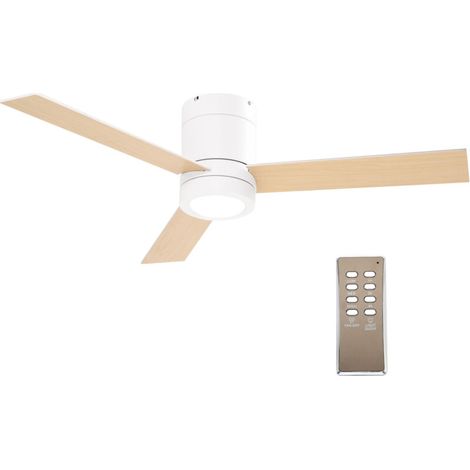 Ventilateur de plafond LED - 3 pales, 3 vitesses, timer - télécommande, kit installation inclus - métal effet bois (1/5)