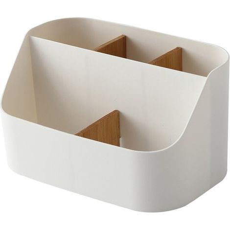 Organizer da scrivania monoblocco, bianco, portapenne multifunzionale con 5 scomparti, organizer rimovibile per cosmetici e articoli per ufficio. (1/5)