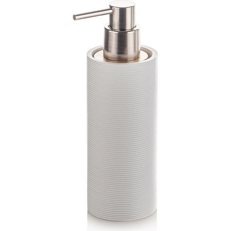 "Dispenser per sapone MORITZ bianco in resina acciaio e bambù"