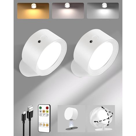 2 Applique murale LED, sans fil, rechargeable, tactile, télécommande, 360°, salon, chambre (1/5)