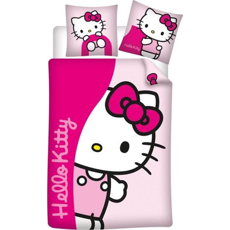 Parure de lit rose et rouge - Hello Kitty en salopette rose - 140x200 cm