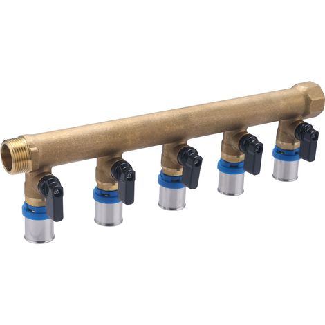 Colector Macho Hembra 3/4 Salidas para Multicapa a Prensar QUICK PLOMBERIE - 5 salidas multicapa Ø20 con Válvulas