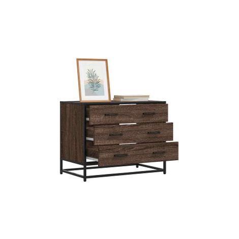 Commode 3 tiroirs Dovany L70xH56xP41 - Bois et métal-Chêne brun (1/5)