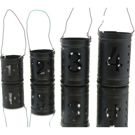 POSIWIO 4 Advendwindlichter Schwarz mit Zahlen 1-4 & Schneeflocken - Metall (1/2)