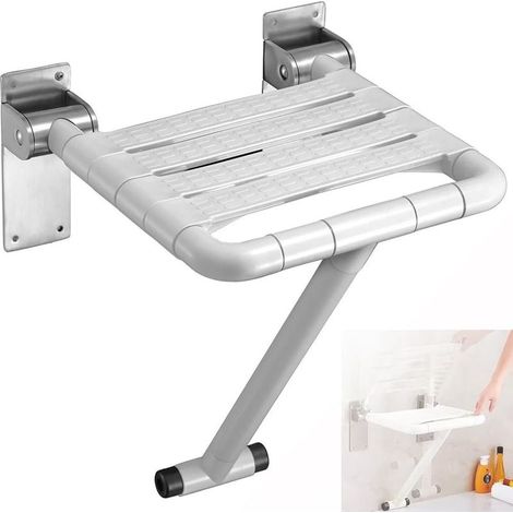 Siege de Douche Mural Rabattable,Tabouret de Douche Pliable Mural,Chaise De Douche Antidérapante,avec des Jambes Tabouret dans Max 300 kg,avec Ouverture pour la Vision Nocturne pour Handicapées Blanc (1/5)