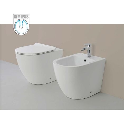 Vaso WC Rimless e Bidet a Terra Filo Muro Linea Q Tondo senza Brida - Formato: WC (1/2)