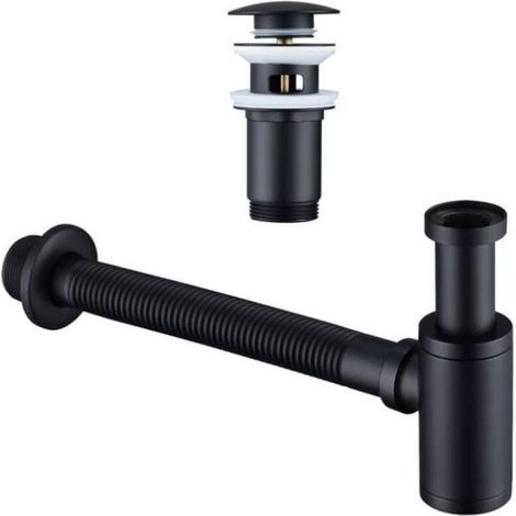 Siphon de lavabo avec bonde de vidage, siphon universel en laiton avec bouchon de lavabo et orifice de nettoyage (1/4)